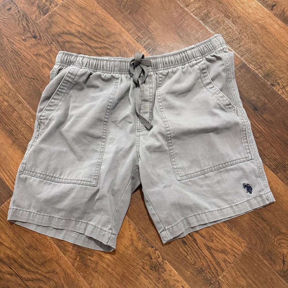 US Polo Assn Mens Gray Elastic Waist Drawstring Shorts Size L Large Patch Pocket